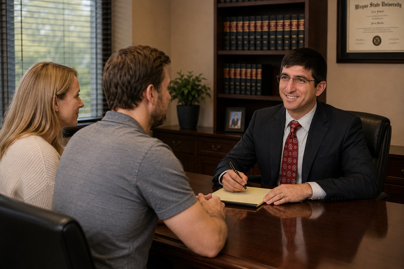 A couple discussing their dog bite case with attorney Solomon Radner