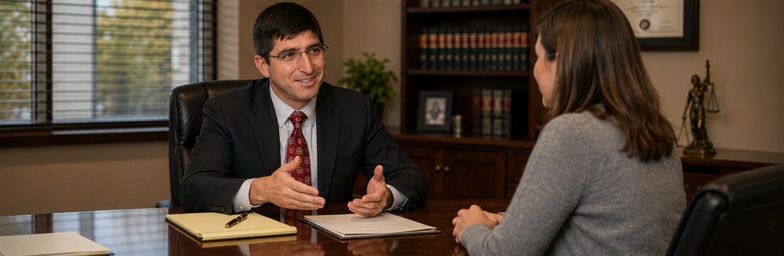 A client meeting with Solomon Radner at The Michigan Dog Bite Law Firm in Southfield